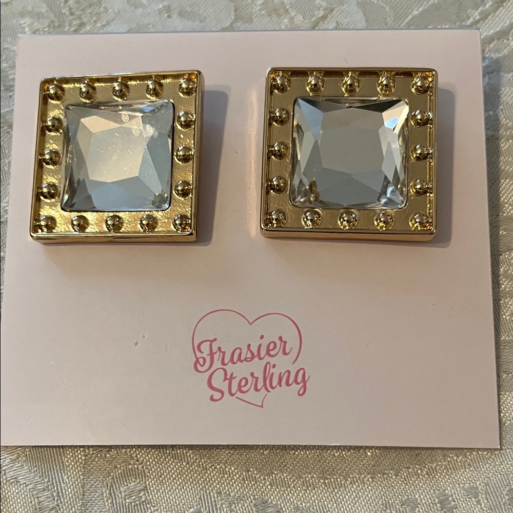 Gold and Silver Square Earrings by Frasier Sterling NWT